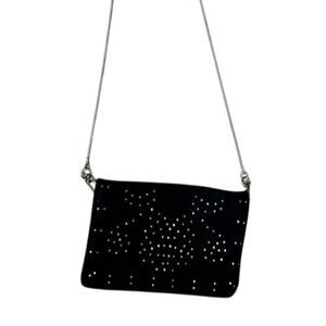 "FREE PEOPLE" Black &‎ Gold Suede Purse/Wallet Flip Open Metal Shoulder Strap